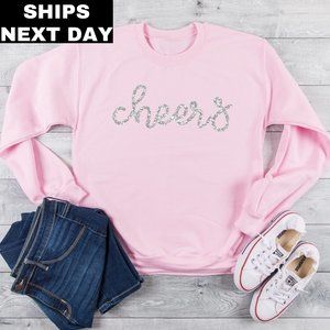 Womens Silver Glitter New Year Cheers Sweatshirt